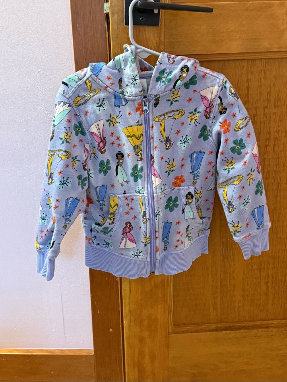 Disney Light Purple Princess Zip Hoodie with Multicolor Character Print